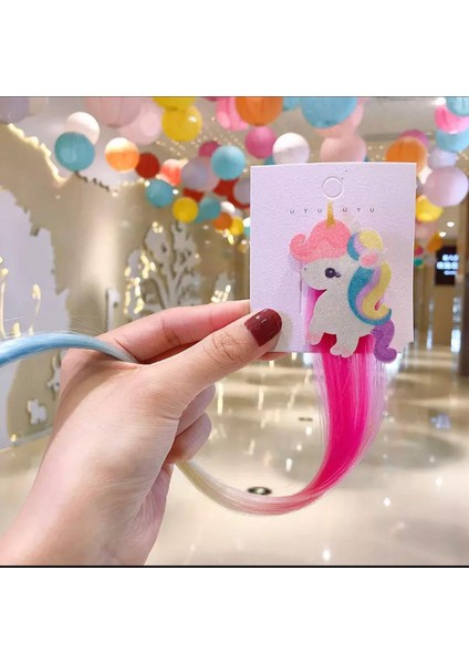 Unicorn Renkli Simli Pensli Çocuk Takma Saç Postiş Toka