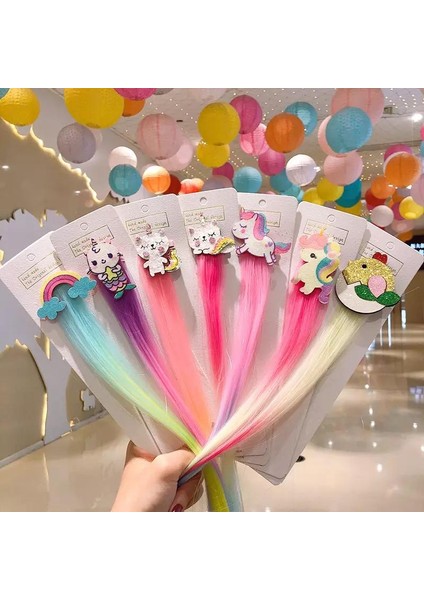 Unicorn Renkli Simli Pensli Çocuk Takma Saç Postiş Toka modelleri