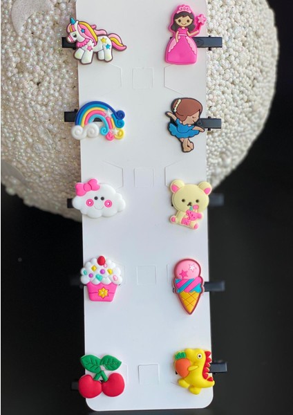 10 Lu Mini Figürlü Uyuyan Güzel Prenses Dondurma Unicorn Flamingo Gökkuşağı Bebek Çocuk Toka Seti N6
