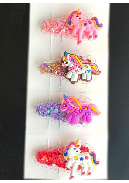 4lü Çıt Çıt Unicorn Parlak Pullu Çocuk Toka Seti No1