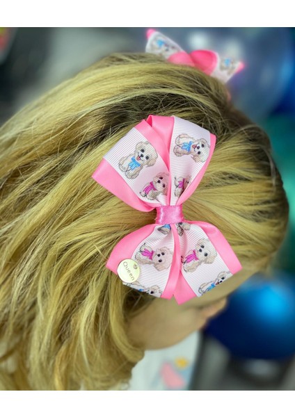 Özel Tasarım 2li Sevimli Puppy Köpek Neon Pembe Fiyonk Toka Seti Pensli modelleri