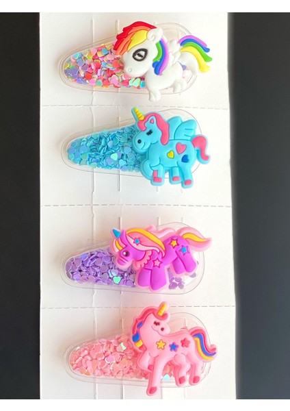 4lü Çıt Çıt Unicorn Parlak Pullu Çocuk Toka Seti No2