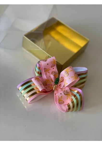 Metalik Yaldız 3D Kabartmalı Kurdele Metal Çelik Ananas Süslü Metal Pensli(Timsah Toka) Anne Kız Çocuk Tokası fiyatları