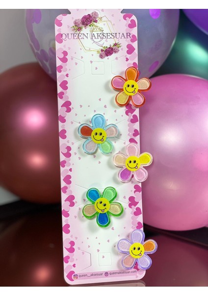 Sevimli Renkli Papatya Çiçekli Simli Çocuk Bebek Pensli 5li Toka Set