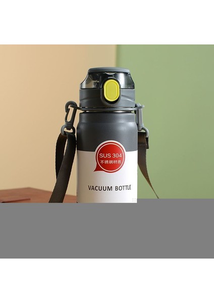 304 L Çelik Siyah 600 ml Askılı ve Pipetli Matara Suluk CIN411SY