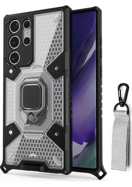 Samsung Galaxy S22 Ultra Capsule Serisi Kayış Askılı Yüzük Standlı Armor Kılıf - AL8119