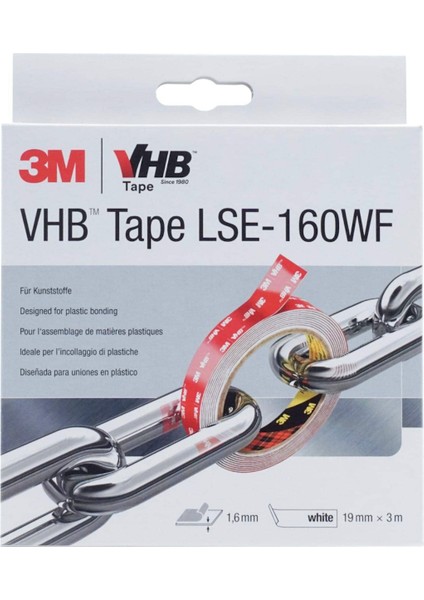 Lse 160WF Vhb Beyaz Renk Çift Taraflı Montaj Bandı Kalınlık 1,6 MM 19 MM*3 Metre