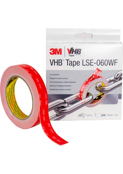 Lse 160WF Vhb Beyaz Renk Çift Taraflı Montaj Bandı Kalınlık 1,6 MM 19 MM*3 Metre modelleri