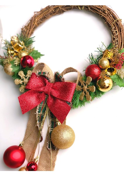 Yeni Yıl Yılbaşı Özel Tasarım Lüks Sınırlı Üretim Kapı Duvar Süsü Çelenk Top Fiyonklu Sarkıt