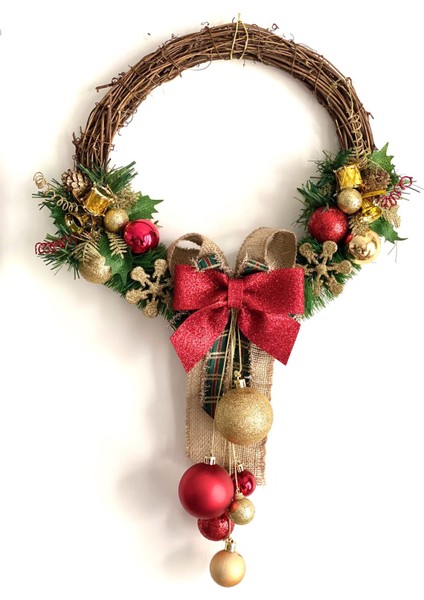 Yeni Yıl Yılbaşı Özel Tasarım Lüks Sınırlı Üretim Kapı Duvar Süsü Çelenk Top Fiyonklu Sarkıt fiyatları