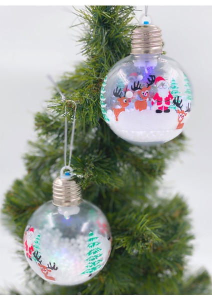 Yılbaşı Noel Baba Geyikli Kar Taneli Işıklı Lüks Koleksiyonluk Fanus Çam Ağacı Top Süs Dekor Tekli