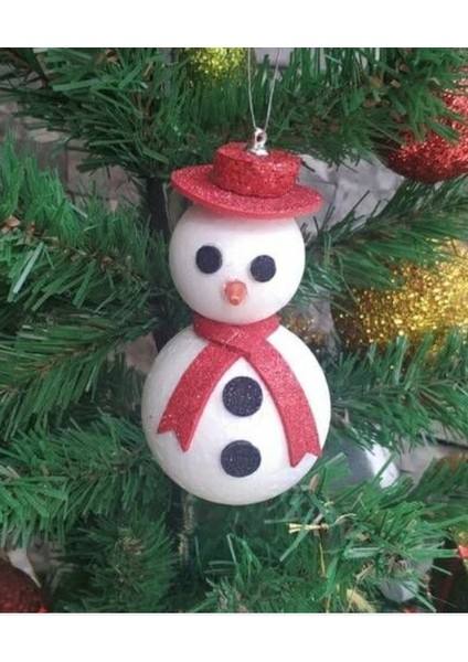 Yılbaşı Sevimli Simli Kardan Adam Süslü Çam Ağacı Dekorasyon Süs Topu