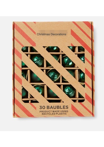 Yeni Yıl Yılbaşı Lüks Koleksiyonluk 30 Lu Mini Çam Ağacı Dekorasyon Top Seti Süs Metalik Yeşil