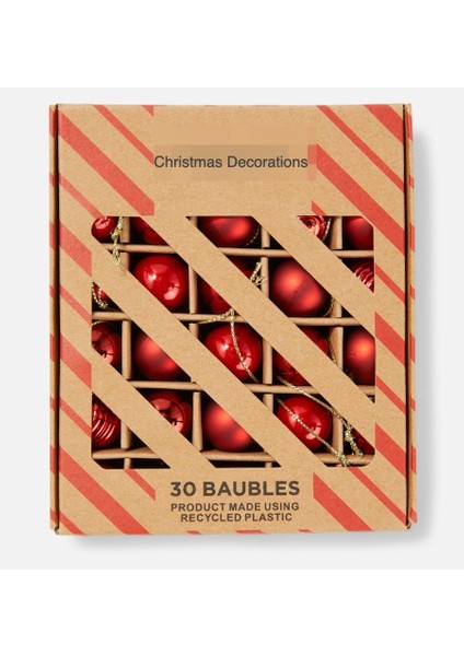 Yeni Yıl Yılbaşı Lüks Koleksiyonluk 30 Lu Mini Çam Ağacı Dekorasyon Top Seti Süs Kırmızı Metalik