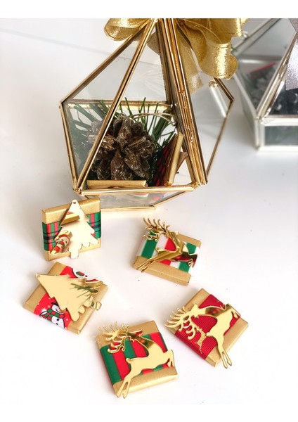 Yeni Yıl Yılbaşı Hediyesi Lüks Camlı Prizma Metal Fanus Madlen Ayna Süslü Çikolata Küçük Altın modelleri