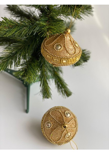 Yeni Yıl Yılbaşı Özel Lüks Otantik Işlemeli Motifli Simli Ayna Taşlı Büyük Çam Ağacı Süsü 2 Li Gold fiyatları