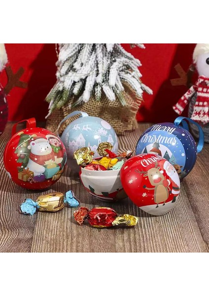 Yeni Yıl Yılbaşı Metal Çam Ağacı Süsü Topu Sürpriz Hediye Kutusu Noel Baba Merry Christmas Desenli