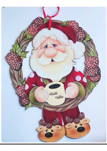 Yeni Yıl Yılbaşı Ahşap Büyük Sevimli Noel Baba Çelenk Çam Ağacı Kapı Duvar Dekorasyon Süsü fiyatları