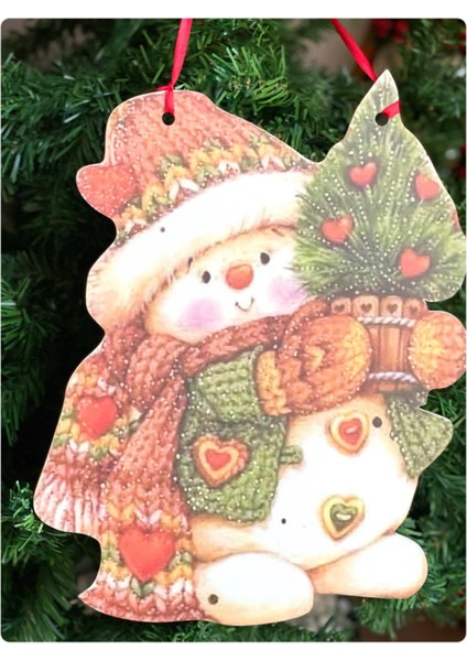 Yeni Yıl Yılbaşı Ahşap Büyük Sevimli Kardan Adam Çam Ağacı Kapı Duvar Ağaç Dekorasyon Süsü