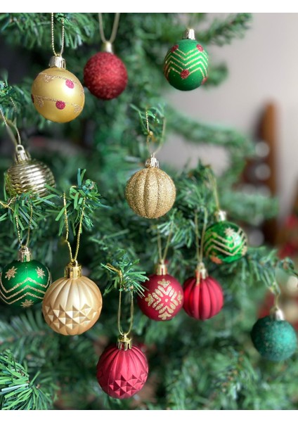 Yeni Yıl Yılbaşı Ithal Lüks Koleksiyonluk 7li Hediye Kutulu Metalik Karışık Çam Ağacı Süsü Topu