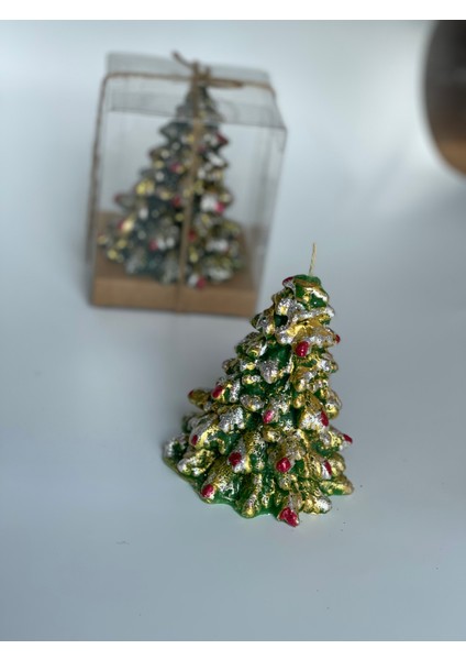 Ithal Lüks Hediye Kutulu Yeni Yıl Yılbaşı Özel Süslü Simli Çam Ağacı Dekoratif Ağaç Mum