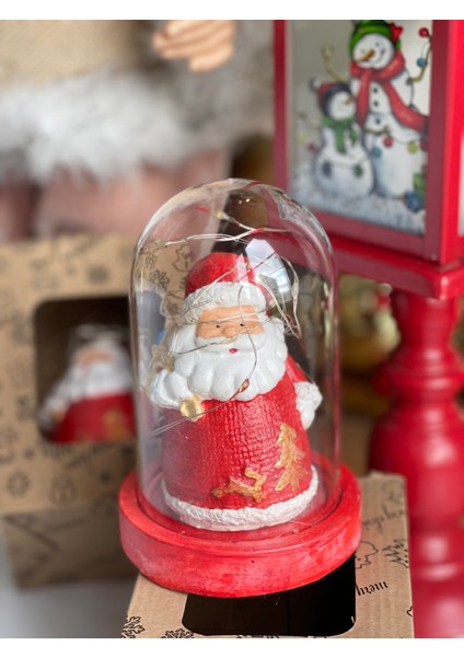 Yeni Yıl Yılbaşı Özel Hediyelik Eşya Kutulu Sevimli Noel Baba Işıklı Küre Fanus Biblo