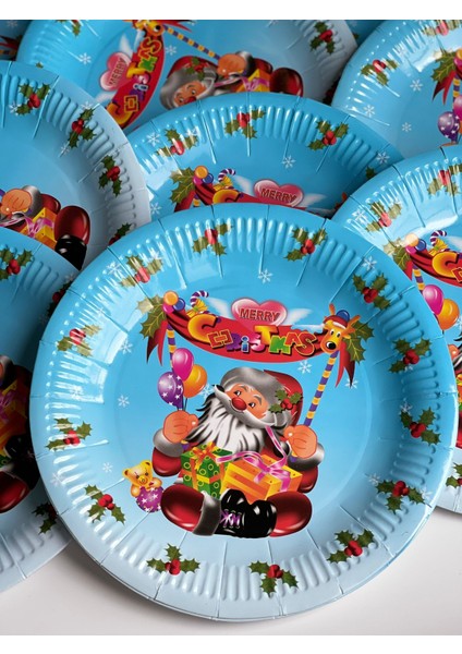 Ithal Yeni Yıl Yılbaşı Özel Lüks Sofra Sunum Noel Baba Desenli Karton Tabak 10LU Büyük