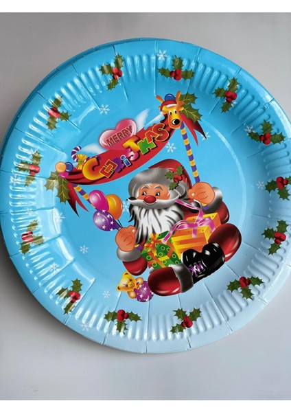 Ithal Yeni Yıl Yılbaşı Özel Lüks Sofra Sunum Noel Baba Desenli Karton Tabak 10LU Büyük fiyatları