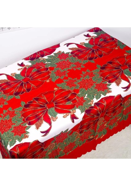 Yeni Yılbaşı Özel Lüks Sofra Sunum Dertsiz Leke Tutmaz Masa Örtüsü Yıldız Zil Çiçek Desenli