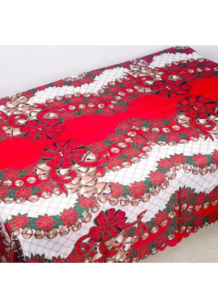 Yeni Yılbaşı Özel Lüks Sofra Sunum Dertsiz Leke Tutmaz Masa Örtüsü Yıldız Zil Çiçek Desenli fiyatları