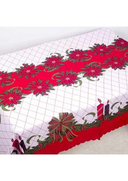 Yeni Yılbaşı Özel Lüks Sofra Sunum Dertsiz Leke Tutmaz Masa Örtüsü Baklava Çiçek Mum Desenli