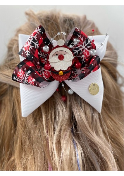 Yeni Yıl Yılbaşı Lüks Tasarım Inci Fiyonk Noel Baba Yetişkin Çocuk Metal Klipsli Toka