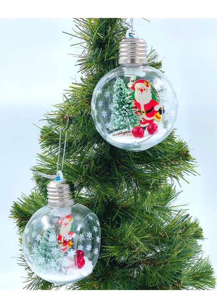 Yılbaşı Noel Baba Işıklı Lüks Koleksiyonluk Teraryum Fanus Çam Ağacı Top Süs Dekorasyon