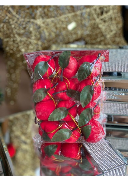 Yeni Yıl Yılbaşı Dekorasyon Kırmızı 12 Li Top Elma Hediye Seti Çam Ağacı Süsü fiyatları