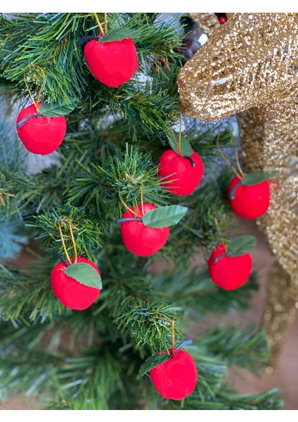 Yeni Yıl Yılbaşı Dekorasyon Kırmızı 12 Li Top Elma Hediye Seti Çam Ağacı Süsü modelleri