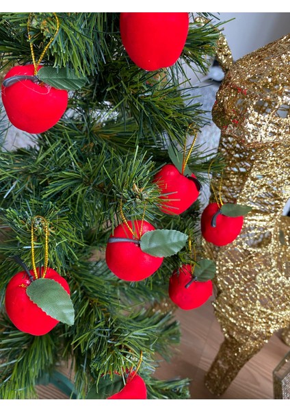 Yeni Yıl Yılbaşı Dekorasyon Kırmızı 12 Li Top Elma Hediye Seti Çam Ağacı Süsü fırsatları