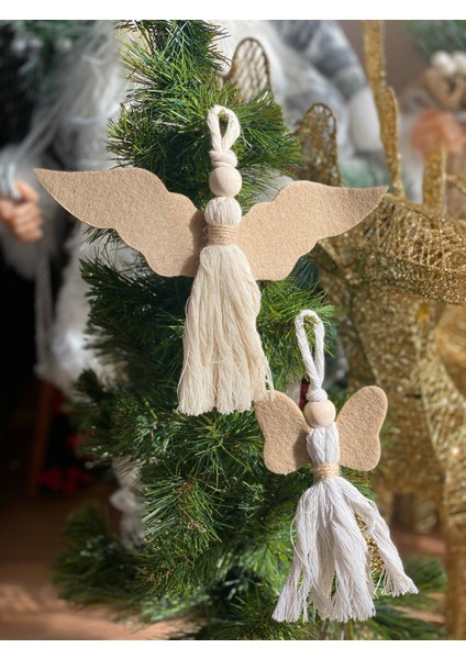 Yılbaşı Lüks Büyük Kanatlı Melek Dekorasyon Çam Ağacı Süs Püsküllü 2li Set
