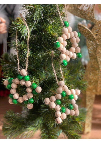 Yeni Yıl Yılbaşı Özel Ahşap Boncuklu Tasarım Büyük Yıldız Dekorasyon Süs Yeşil Beyaz Renk 1 Adet fiyatları