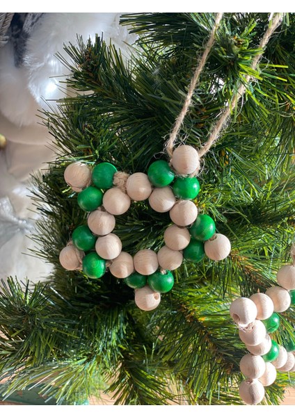 Yeni Yıl Yılbaşı Özel Ahşap Boncuklu Tasarım Büyük Yıldız Dekorasyon Süs Yeşil Beyaz Renk 1 Adet modelleri