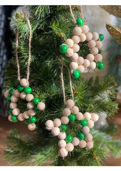 Yeni Yıl Yılbaşı Özel Ahşap Boncuklu Tasarım Büyük Yıldız Dekorasyon Süs Yeşil Beyaz Renk 1 Adet fırsatları