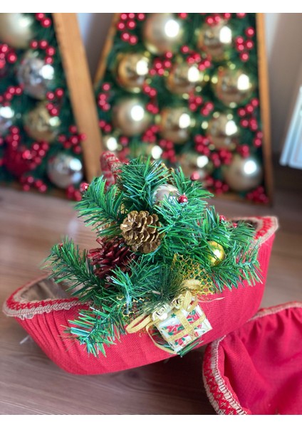 Lüks Büyük Yılbaşı Özel Tasarım Kozalak Hediye Paketi Çam Süslü Sepet Noel Kırmızı indirimleri