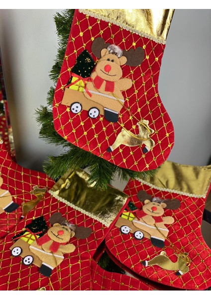 Yeni Yıl Yılbaşı Özel Lüks 3 Boyutlu Kadife Simli Geyikli Hediye Çorap Çam Ağacı Süsü Altın Varak fiyatları