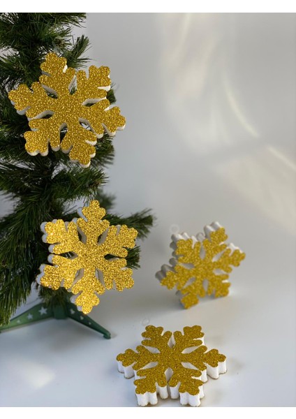 Özel 4 Lü Simli Kar Tanesi Yeni Yıl Doğumgünü Kapı Duvar Süsü Gold Altın modelleri