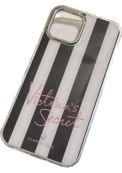 Trend Moda Victoria’s Secret Siyah Beyaz Çizgili Pembe Şeffaf Telefon Kılıfı Kapak iPhone 12 Pro