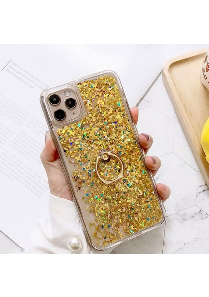 Lüks Metal Gold Yüzüklü Standlı Hareketli 3D Sulu Telefon Kılıfı Kapağı Kapak Altın Simli iPhone 14 fiyatları