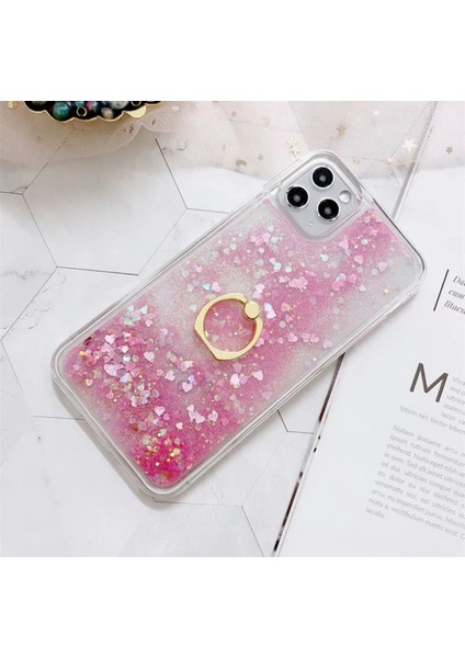 Moda Lüks Metal Gold Yüzüklü Standlı Hareketli 3D Sulu Sıvı Telefon Kılıfı Kapağı iPhone 14 Max