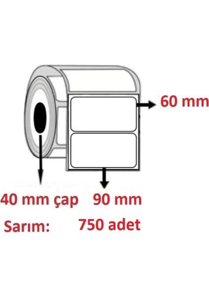 60X90 Kuşe Etiket ( 750 Li ) YATAY DIR