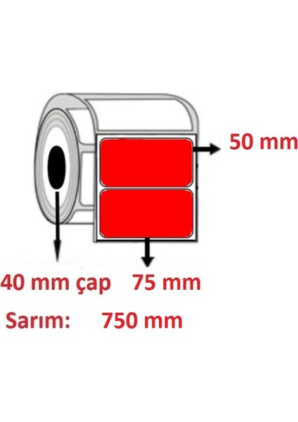 75X50 Kuşe Etiket Kırmızı ( 750 Li )