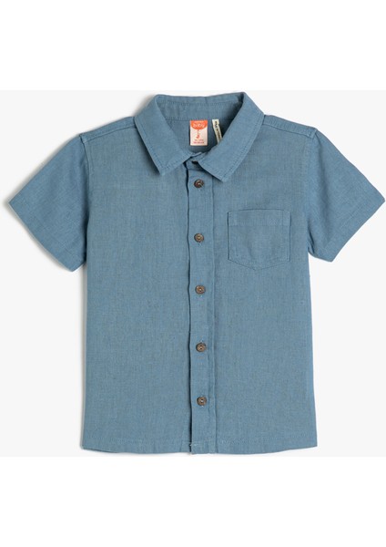 Gömlek Keten Karışımlı Kısa Kollu Tek Cep Detaylı