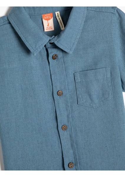 Gömlek Keten Karışımlı Kısa Kollu Tek Cep Detaylı modelleri